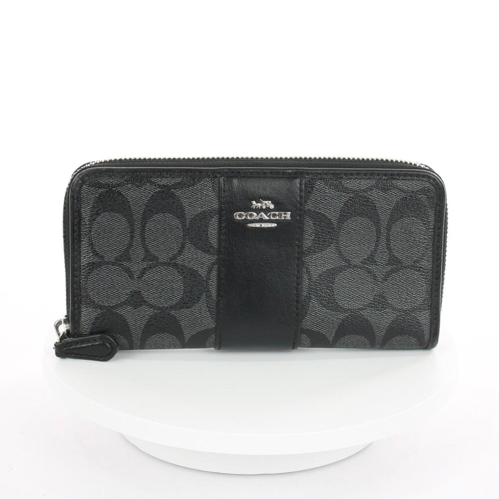 Coach Black Signature Accordion Zip Around  Wallet - F54630